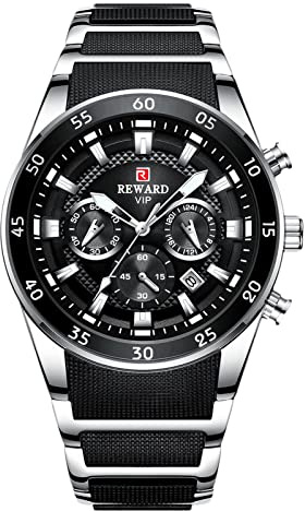 RORIOS Orologio da Uomo Moda Luminosi Orologio Analogico al Quarzo con Cinturino in Acciaio Inossidabile Multifunzionale Orologio Da Polso per Uomo