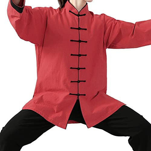 ZEDDG Tai Chi Anzug Kampfkunst Wing Chun Jacke Und Hose Kung Fu Anzug Herren Damen Tang Anzug,Red-XXXL