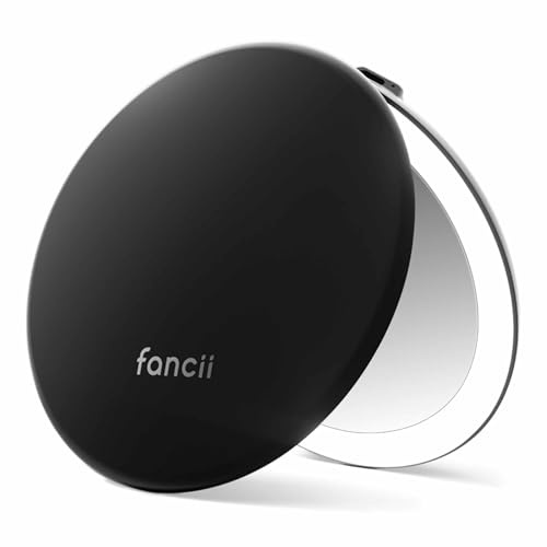 Fancii LED Travel Makeup Mirror, Rechargeable with 10x/1x Magnifying & 3 Light Settings - Compact, Portable, Large 123mm Wide Lighted Hand Mirror for Handbag and Purses (Black)