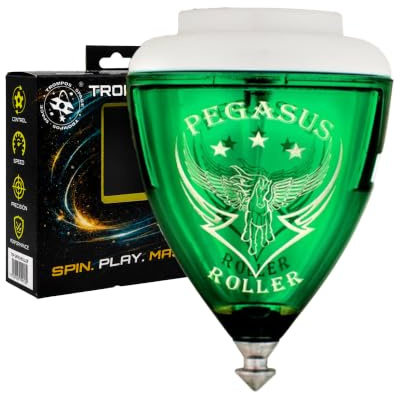 TROMPOS Space - Trompo Profesional Pegasus Roller, Peonza con Punta Roller, Alta Resistencia a Impactos, Diseño para Trucos Avanzados, Incluye Cuerda, Color Verde