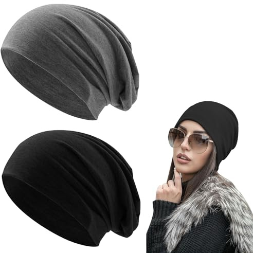 Berretto Unisex, Jersey da Uomo, Leggero, 2 Pezzi Slouch Beanie in Cotone, Uomo Donna Invernali, Unisex Invernale, Cranio Estate Cappelli in Jersey di Cotone