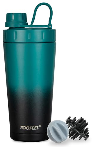 TOOFEEL Stainless Steel Protein Shaker Bottle - 20 oz Double Walled Insulated Cup, Keeps Cold/Hot for Gym Workout Mixes