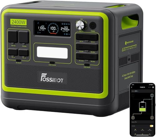 FOSSiBOT F2400 centrale elettrica portatile, 2048Wh batteria LFP generatore di corrente solare, power station, uscita fino a 2400W, ricarica rapida, Per emergenza domestica, campeggio e camper, verde