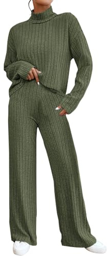 Femme 2 Pcs Pull Ensemble Tricoté Hiver Sweater Top en Maille Sweatshirt Chaud Chandail Sport Pantalon Jambe Large Hiver Ensemble Sportswear Chaude Survêtement 2 pièces