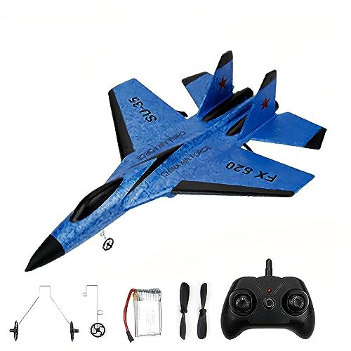 Remote Control Plane, RC Plane, Foam Aeroplane Fast Flyaway, 2.4G RC Jet Fighter with 3D Flip, Gravity Sensing, LED Light, Outdoor Airplane Model Flight Toys, RC Glider for Kids And Adult (Blue)