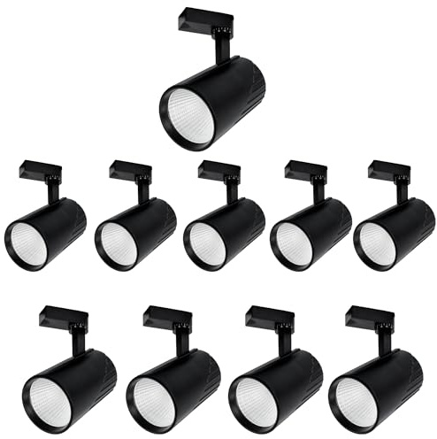 Jandei - Pack x10 Foco Techo Led Carril 30W, Blanco Cálido 3000K, 3000 Lúmenes, 185V-265V AC Monofásico, Aluminio Vestidor, Escaparate, Tienda, Oficina. (Negro)