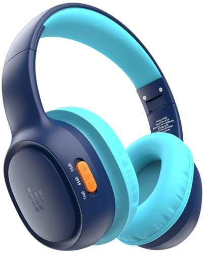 Tronsmart KH02 Auriculares Bluetooth 5.3 para Niños, 45 Horas de Reproducción, Cable de Audio Incorporado, Auriculares Inalámbricos Plegables con Micrófono para Escuela, Viaje, Avión - Azul