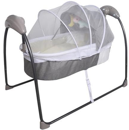 Konfiur Elektrisch babywippe, 100-240V Babyschaukel mit 3 Geschwindigkeitseinstellungen Zusammenklappbare & Tragbare Babyschaukel, Lautstärkeregulierung und Spielzeugbügel, ab der Geburt bis 9kg