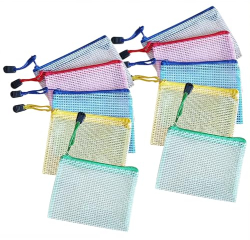 JIHUOO 10 Stück B8 Größe Kunststoff Mesh Reißverschluss Dokumentenmappe wasserdichte Dokumententasche Ordner Datei Aufbewahrungstaschen Büro Schreibwaren Zubehör Ordner für Schule