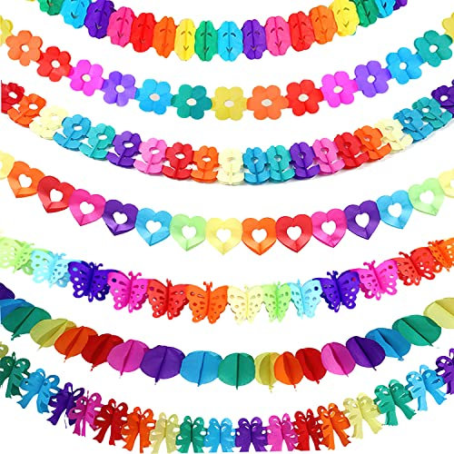 7 Stück Bunt Girlande Papier Deko, Girlande Geburtstag, Papiergirlande, Geburtstagsgirlande, Hängenden Partygirlanden für Jugendweihe Party Hochzeit Karneval Fasching (Farbe)