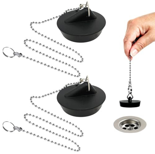 2 Pack Abflussstopfen,Badewannenstöpsel Gummi,Stöpsel Für Spülbecken,Spülbecken Stöpsel,Stöpsel Badewanne,Badewannenstöpsel,Stöpsel, Mit 40cm Stöpsel Kette,Für Spüle, Spültisch Stopfen