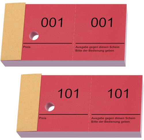 Nezyo Doppelnummern Blöck 1-200 Tombola Lose mit Zahlen Nummernblöcke Zahlenblöcke 10cm X 5cm Raffle Tickets für Garderobe Verlosung Events Messen Eintrittskarten und Leckereien(Rot)