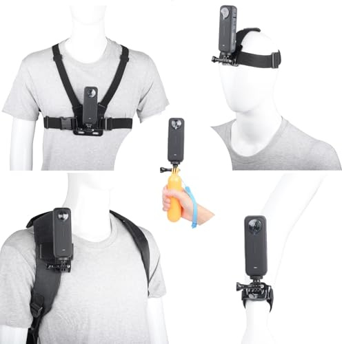 YEHOLDING 10 en 1 Kit Accesorios Camara Deportiva para Insta360 X5/X4/X3/Ace Pro,Soporte movil Pecho,Correa para la Cabeza y muñeca,Mochila Clip y Soporte Flotante Compatible con GoPro Hero,Negro