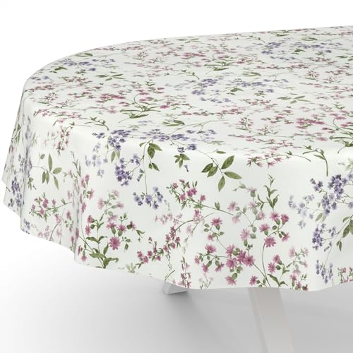 ANRO Vaxbordsduk, vaxduk, bordsduk, tvättbar, trädgårdsbordsduk, blommor, oval, 200 x 140 cm skärkant