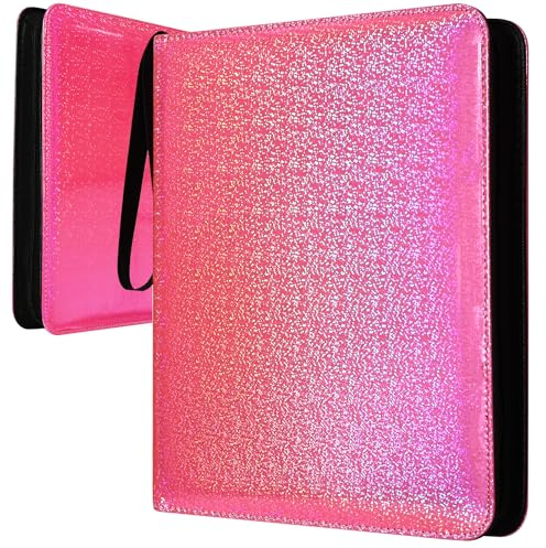 Pink Card Binder 9 Pocket - Holographic Glitter Pink Holds 1080 Cards