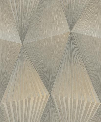 Rasch Tesa Cairo 370706 - Carta da parati autoadesiva con motivo geometrico 3D in grigio e oro.