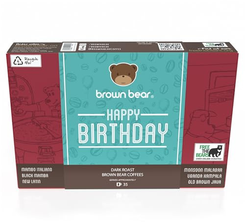 Strong Dark Roast Espresso Happy Birthday Coffee Beans Taster Gift Set For Coffee Lovers - 6 Brown Bear Blends In 1 Bday Selection Pack – For Men & Women – Strength 5 Brown Bear