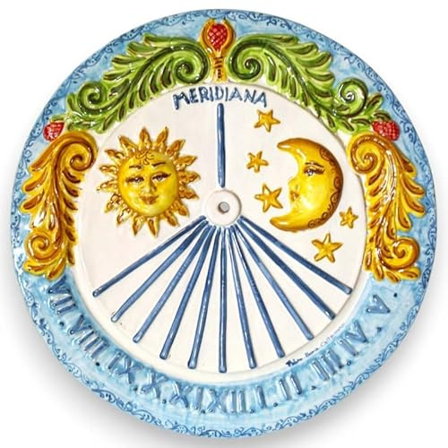 SICILIA BEDDA CAPACI Meridiana in Ceramica Caltagirone, Due opzioni Misura (1Unità) decori a Rilievo con Sole e Luna - Ø 27 cm