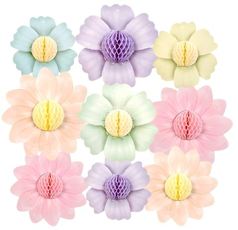 HMCEY 9 Pezzi Fiori Di Carta per Decorazioni Honeycomb,Ghirlanda Fiori Carta,Decorazioni da Appendere Festa,Ghirlanda Fan da Appendere,Ghirlande Party,Fioris di Cartas Compleanno per Natale,Comunione