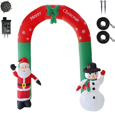 Arc Gonflable De Noël,Décoration Lumineuse de 2,40 m avec Père Noël et Bonhomme de Neige - Décoration De Arc Gonflable,pour Jardin Allée Entrée Patio Pelouse Porche Terrasse