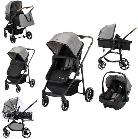 Bebeconfort Haze Trio Lux, Passeggino Trio Con Seggiolino Auto Neonato (i-Size), 0-4 anni (max. 22 kg), Seduta 2 in 1, Posizione Sdraiata, Chiusura Compatta, Passeggino Neonato Leggero, Tinted Grey