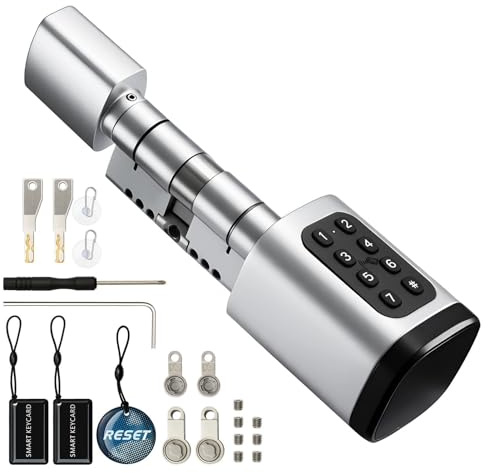 Smartes Türschloss mit Fingerabdruck, Passwort & RFID, Elektronischer Schließzylinder 60–90 mm, APP & Schlüssel, Smart Lock für Haustür/Wohnung/Büro, Kompatibel mit EU-Standardzylinder