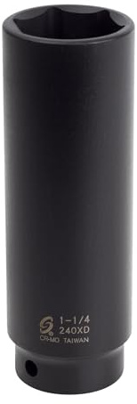 SUNEX Tools 1/2 in. Drive 1-1/4 in. 6-Point Extra Deep Impact Socket, CR-MO Steel, Model 240XD
