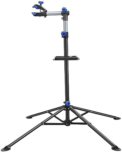 Yaheetech Bike Repair Stand Bicycle Workshop Stand Foldable Bike Maintenance Rack w/ Tool Tray Height Adjustble Bicycle Repair Stand for Road & Mountain Bikes