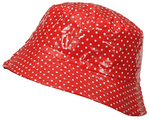 TOUTACOO, Gorro para la Lluvia en Vinilo, Impermeable Rojo (Lunares)