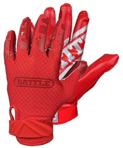 Battle Sports Triple Threat Wide Receiver Football Gloves, Ultra Stick Adult & Youth Gloves - Youth Medium, Red