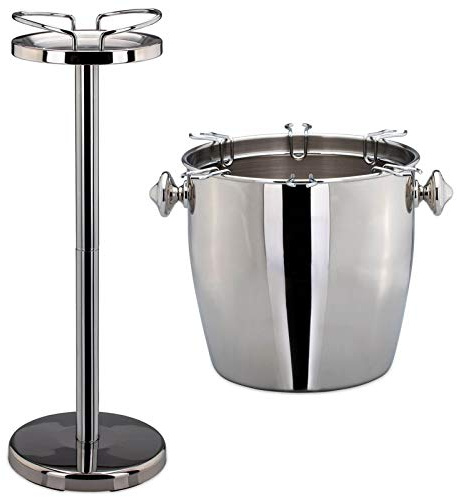 H.Bauer jun. Sektkühler mit Ständer Edelstahl 90 cm - doppelwandiger Flaschenkühler mit 6 Glashaltern - freistehender Champagner-, Wein- und Getränkekühler für Buffet, Empfang und Gastronomie