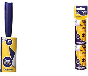 Korbond 1 x 7.4 m Lint Roller, Multi-Colour & 2 x 4.9 m Fragranced Pet Hair Roller Refill