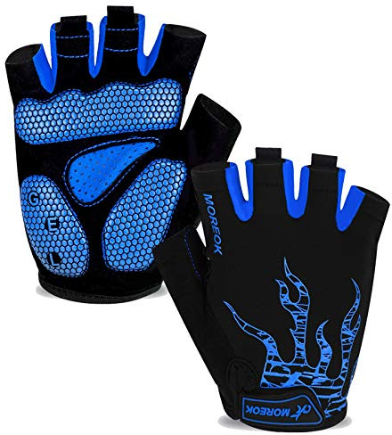 MOREOK Cycling Gloves for Men/Women |5MM Gel Bike Bicycle Gloves|Gel Padding|Silicone Grip|All Day Comfort|Anti-Blister|Outdoor Sports（Blue-XL