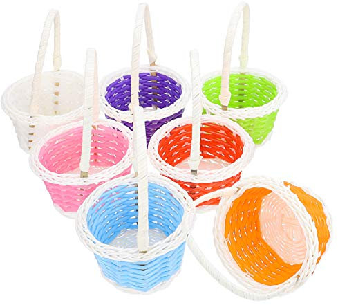 STOBOK Gewebter Korb Klein Kunststoff Kinder Runde Osterkörbchen Geschenkkörbe Eierkorb Osternester Befüllen 7 Stück Aufbewahrungskorb Ostern Party Festival Eiersuche Picknick Zufällige Farbe