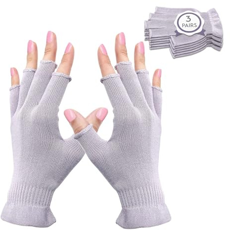MIG4U 3 Pairs Fingerless Moisturizing Gloves, Half Finger Touchscreen Beauty Glove for Eczema, SPA, Dry Hands, Skin Treatment, Summer Sun UV Protection, Pale Purple, L/XL