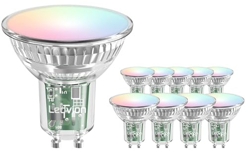 Ledvion - 10X Smart RGB+CCT GU10 LED Spot, 5W, 345 Lumen, Dimmerabile, Wifi-Illuminazione, Wifi-luce, Alexa & Google Home