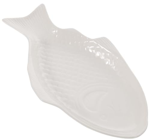Hemoton Ceramic Fish Shaped Plate 11X5.7 Inch Porcelain Tray for Serving Fish Appetizers Desserts Sushi Family Gatherings Dishwasher & Microwave Safe