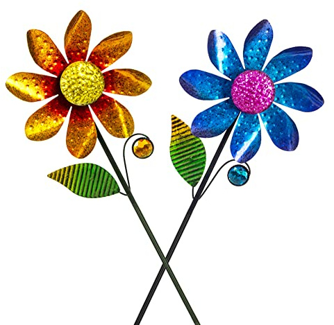 Venniy Paquete de 2 molinillos de viento, esculturas de viento de metal para exteriores para patio