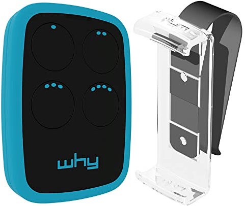 WHY EVO Telecomando rolling code multifrequenza da 280 a 868 mhz con Visor Clip, apricancello autoapprendente programmabile, radiocomando ad ampio raggio con 4 pulsanti, blu Sky Blue