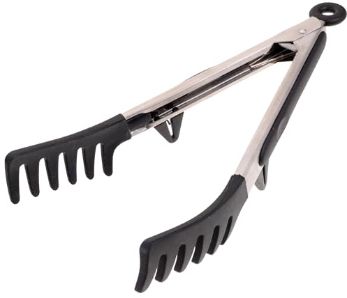 Operitacx Silicone Spaghetti Tongs 9.84 Inch, Non-Stick Multi-Purpose Pasta Tong & Noodle Server for Cooking and Serving, Sturdy Kitchen Food Clip for Spaghetti, BBQ & Salad