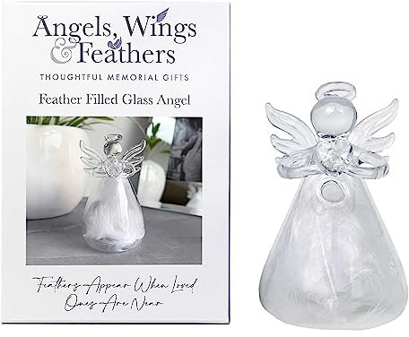 Feather Filled Glass Angel - Thoughtful Memorial Gift | Comforting Remembrance Keepsake for Friends and Loved Ones | Sympathy and Condolence Gesture | 8.5cm Height