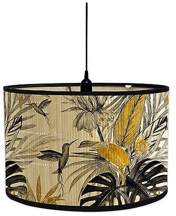 FANSU Round Drum Light Shade for Table Lamp, Modern Brown Vintage Pendant Lampshades Easy Fit for Living Rooms, Bedroom, Hallways, Reading Room (30x30x20cm,Yellow Leaves)