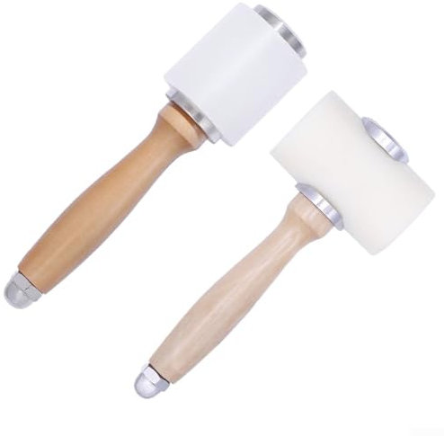Martillo de tallado de cuero, mazo de cuero para manualidades, mazo de nailon de cuero vacuno, mango de madera de cabeza en T de nailon para tallado de cuero (pequeño)