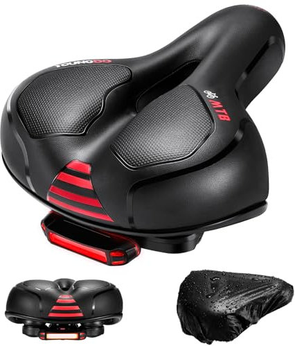 YOUNGDO Sillín Bicicleta, Sillín de Bicicleta con Luz Trasera, Sillin Bici Ergonómico, Asiento de Bicicleta, Cómodo, para Bicicleta Urbana/Bicicleta de Carretera/Bicicleta de Montaña/Ebike