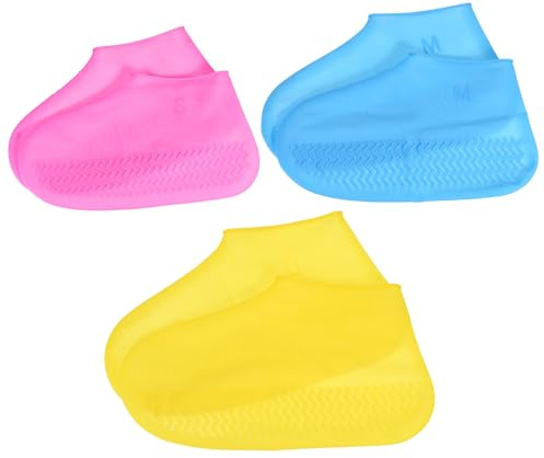 PATIKIL S/M/L Waterproof Silicone Shoe Cover, 3 Pairs Reusable Non-Slip Overshoes Rain Shoes Cover Protectors Galoshes for Outdoor Rain Snow, Pink Blue Yellow