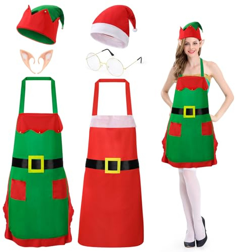 Beipegin Disfraz Elfo Disfraz Papa Noel Delantal Navid Gorro Elfo Gorro Navidad Disfraz Navidad Mujer Hombre Duende Navidad Accesorios
