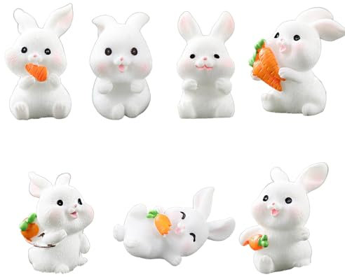 BOOSHMall 7 PCS Mini Coniglietto Pasquale, Statua Coniglio da Giardino in Resina, Mini Coniglietto Decorazioni per Fai da te, Decorazione per Feste di Pasqua