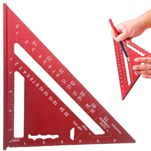 3D Escuadra Carpintero,Transportador de Angulos Aleación de Aluminio,Transportador Carpintería Regla de Medición,Transportador Carpintería Regla de Medición,Woodpeckers Tools, Rojo