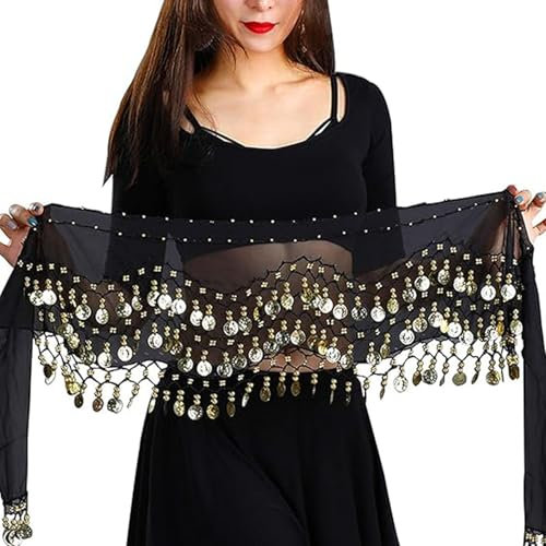 Bauchtanz HüFttuch,Bauchtanz, Bauchtanz KostüM Damen, Belly Dance Hip Scarf Women'S Belly Dance Belt Chiffon Hip Scarf Belly Dance Belt Belly Dance Costume Belt For Oriental Dance Women With 98 Coins
