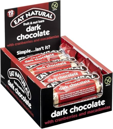 Eat Natural Fruit & Nut Bars – Dark Chocolate, Cranberry & Macadamia (12 x 40g) | High-Fibre, Gluten-Free Snack